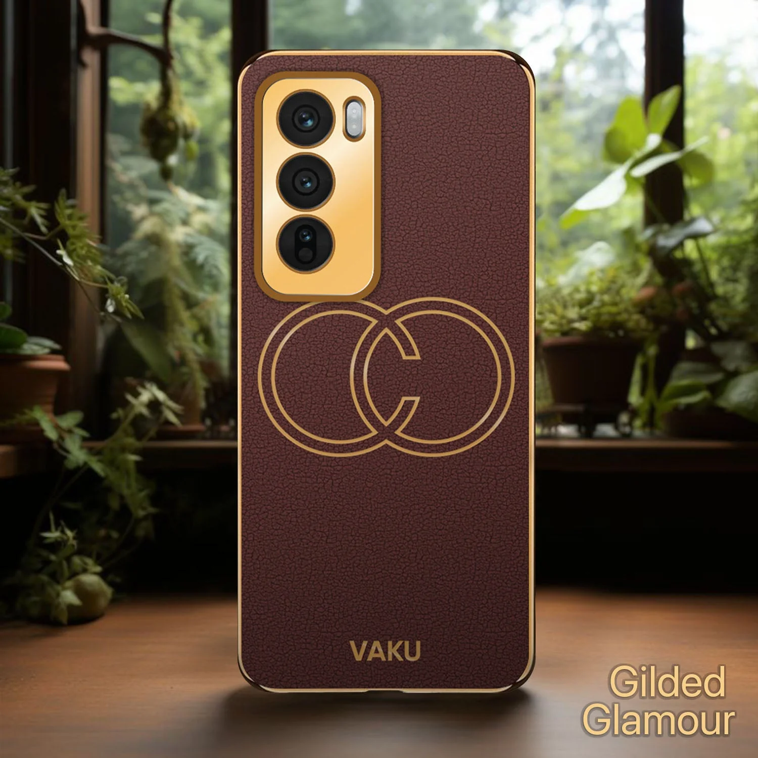 Vaku ® Oppo Reno12 5G Skylar Leather Pattern Gold Electroplated Soft TPU Back Cover - Image 5