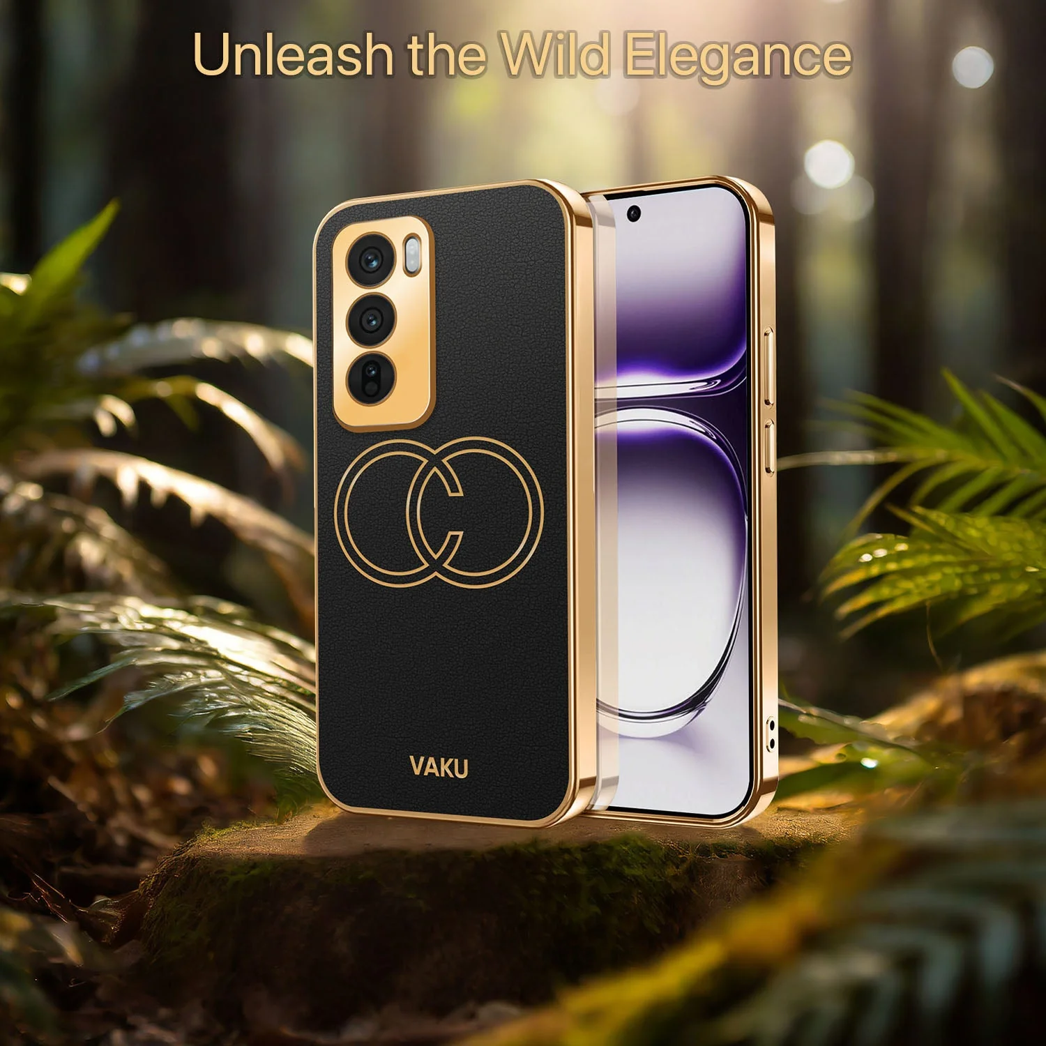 Vaku ® Oppo Reno12 5G Skylar Leather Pattern Gold Electroplated Soft TPU Back Cover - Image 6