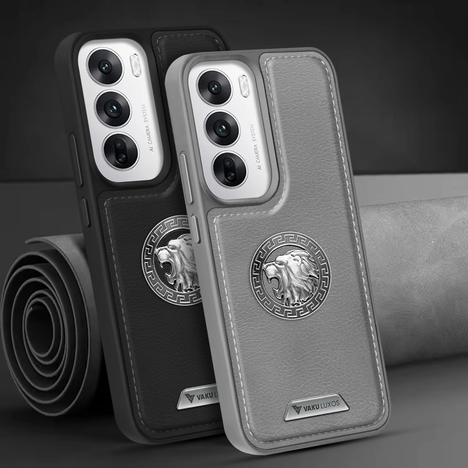 Vaku ® Oppo Reno12 Pro Regal Shield Metal Lion Engraved Leather Back Cover - Image 14