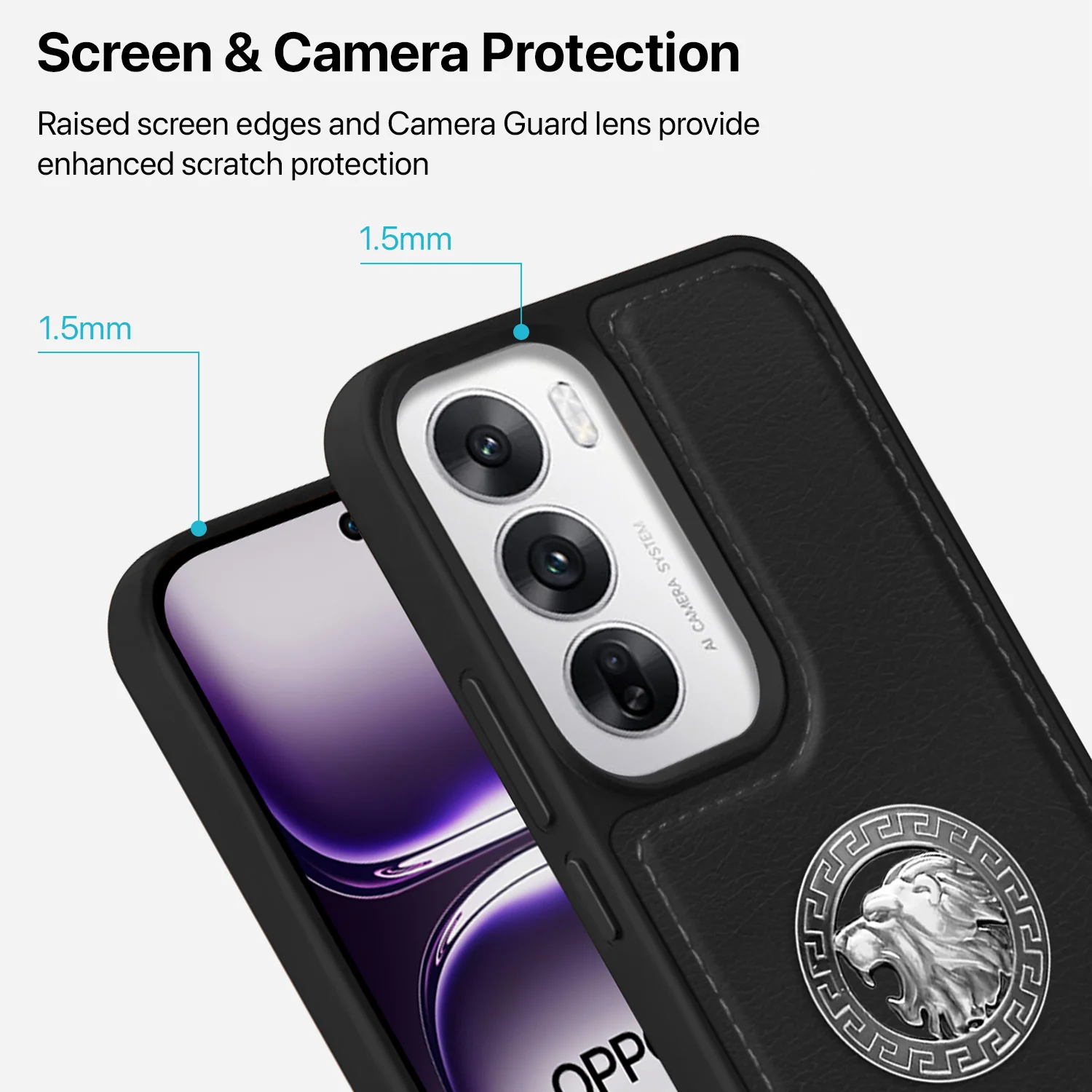 Vaku ® Oppo Reno12 Pro Regal Shield Metal Lion Engraved Leather Back Cover - Image 6