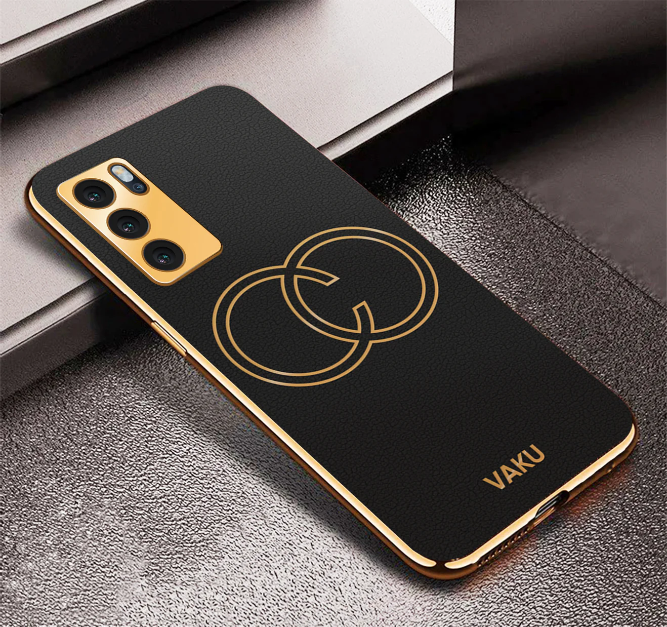 Vaku® Oppo Reno6 5G Skylar Leather Pattern Gold Electroplated Soft TPU Back Cover - Image 13