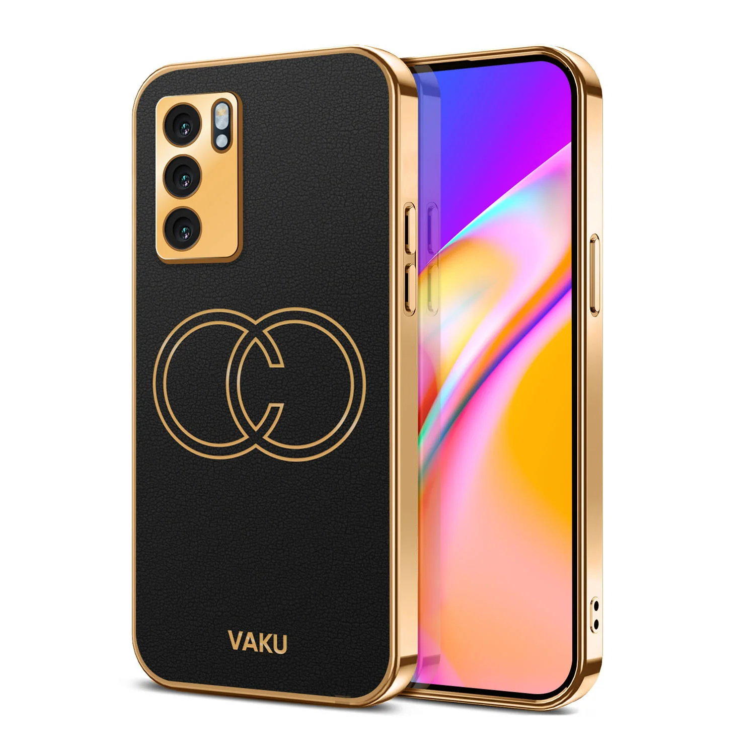 Vaku® Oppo Reno6 5G Skylar Leather Pattern Gold Electroplated Soft TPU Back Cover - Image 16
