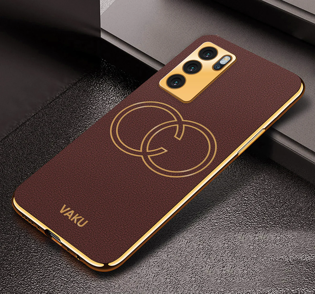 Vaku® Oppo Reno6 5G Skylar Leather Pattern Gold Electroplated Soft TPU Back Cover - Image 3