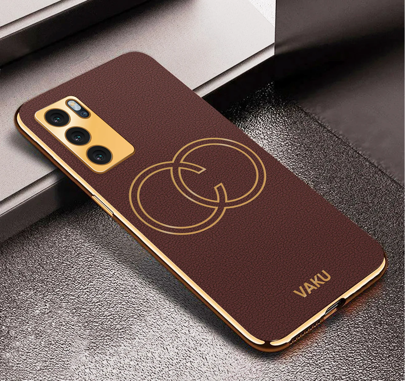 Vaku® Oppo Reno6 5G Skylar Leather Pattern Gold Electroplated Soft TPU Back Cover - Image 5