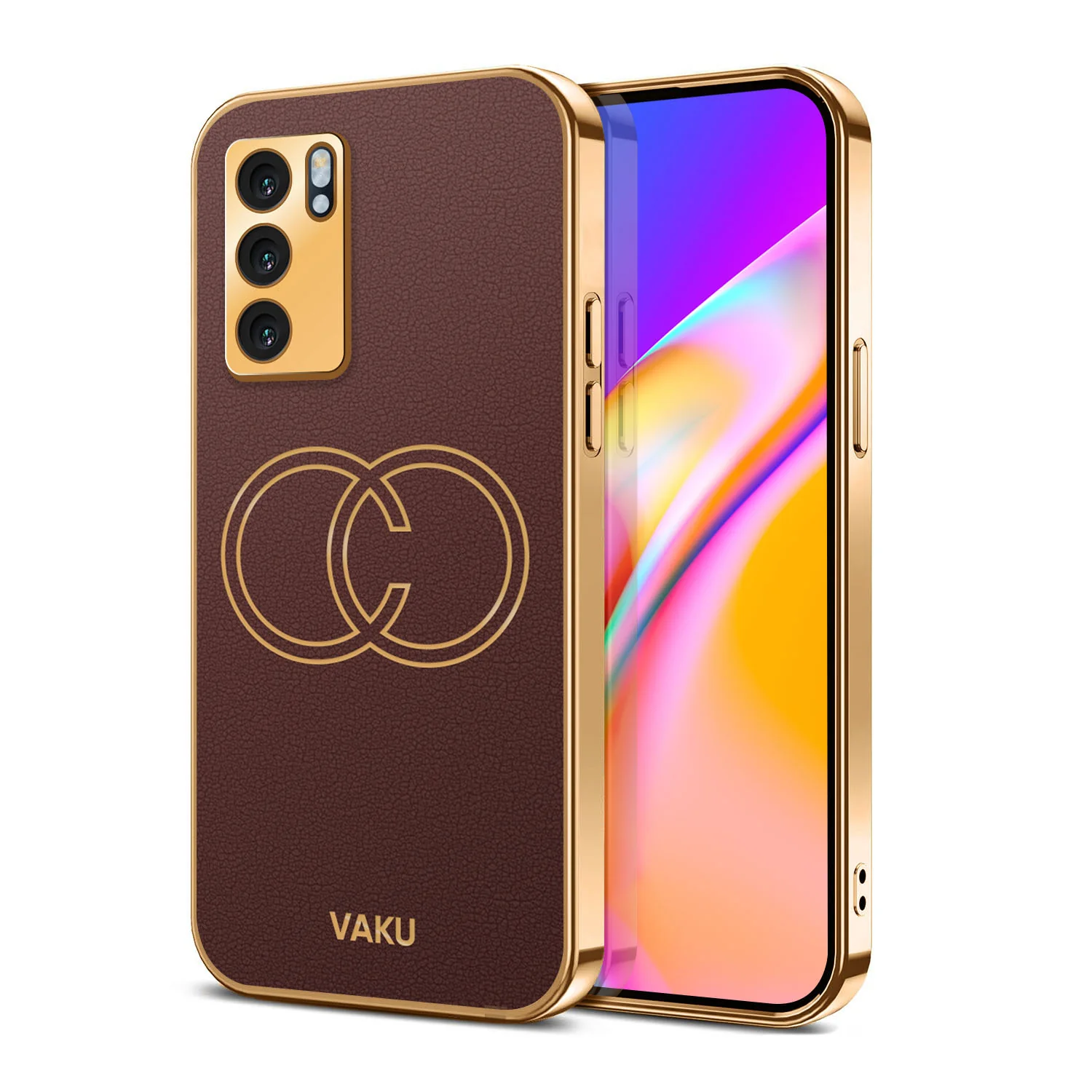 Vaku® Oppo Reno6 5G Skylar Leather Pattern Gold Electroplated Soft TPU Back Cover - Image 7