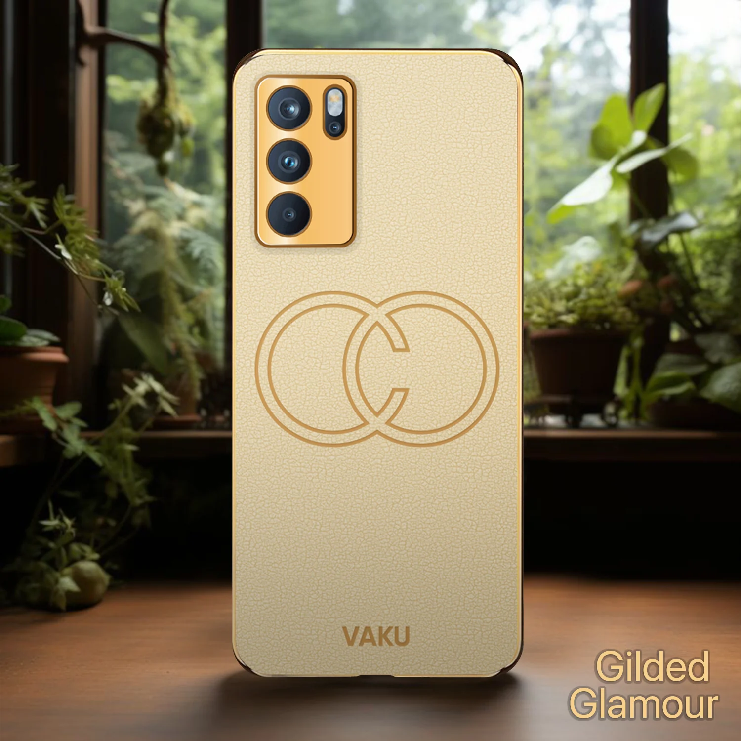 Vaku® Oppo Reno6 5G Skylar Leather Pattern Gold Electroplated Soft TPU Back Cover - Image 9