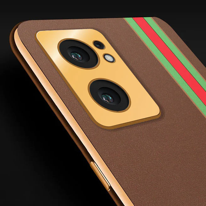 Vaku® Oppo Reno7 5G Felix Line Leather Stitched Gold Electroplated Soft TPU Back Cover Case - Image 12