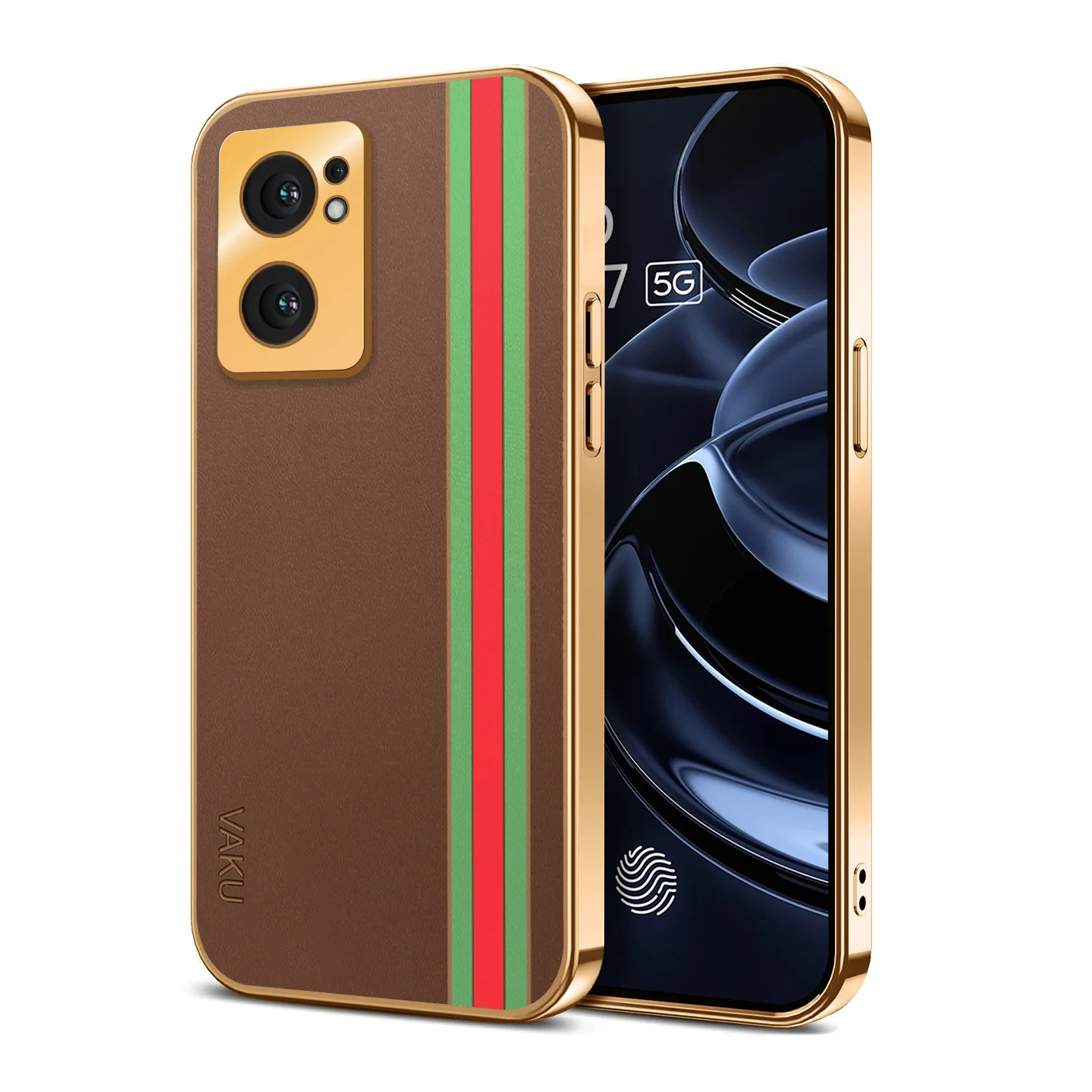 Vaku® Oppo Reno7 5G Felix Line Leather Stitched Gold Electroplated Soft TPU Back Cover Case - Image 13
