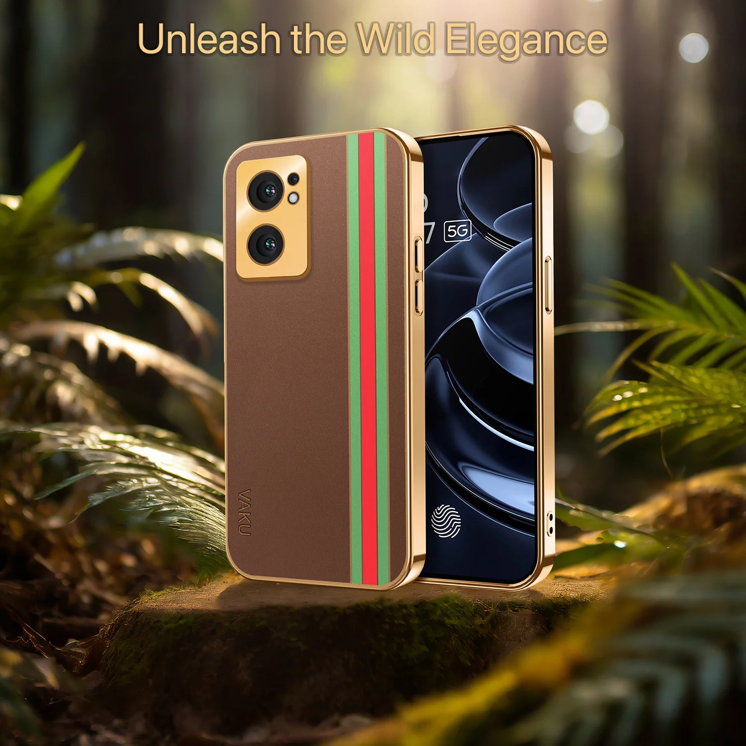 Vaku® Oppo Reno7 5G Felix Line Leather Stitched Gold Electroplated Soft TPU Back Cover Case - Image 14