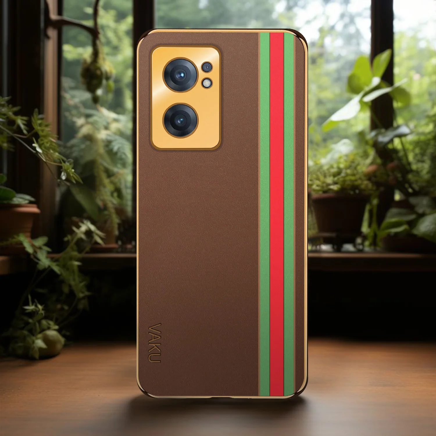 Vaku® Oppo Reno7 5G Felix Line Leather Stitched Gold Electroplated Soft TPU Back Cover Case - Image 15