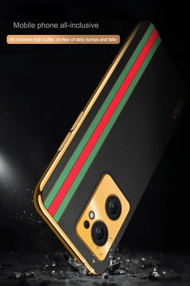 Vaku® Oppo Reno7 5G Felix Line Leather Stitched Gold Electroplated Soft TPU Back Cover Case - Image 6