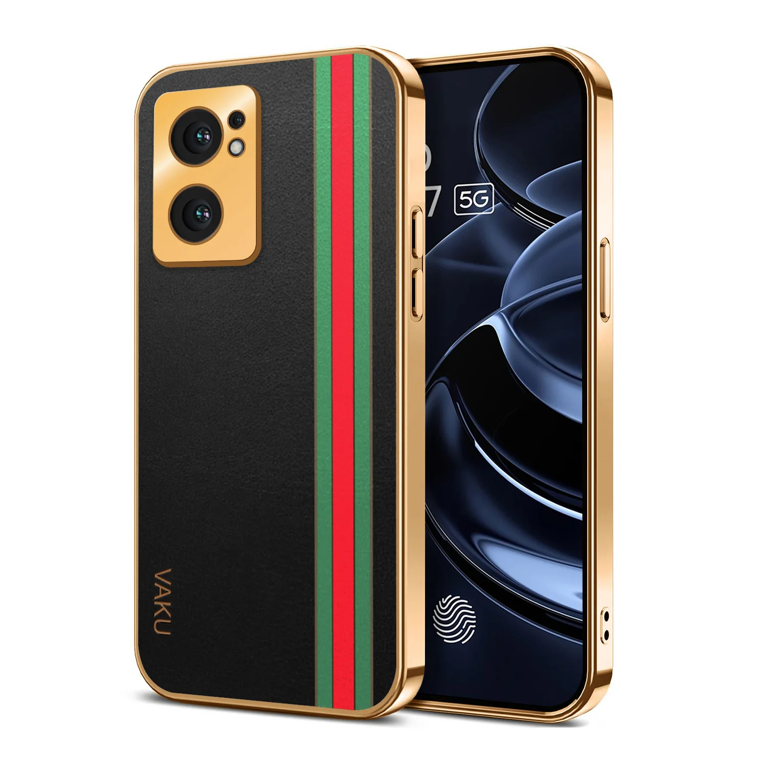 Vaku® Oppo Reno7 5G Felix Line Leather Stitched Gold Electroplated Soft TPU Back Cover Case - Image 8