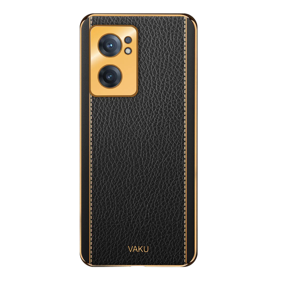 Vaku® Oppo Reno7 5G Luxemberg Series Leather Stitched Gold Electroplated Soft TPU Back Cover - Image 16