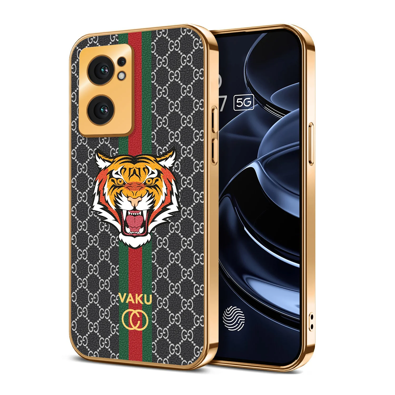 Vaku ® Oppo Reno7 5G Lynx Designer Leather Pattern Gold Electroplated Soft TPU Back Cover Case - Image 10