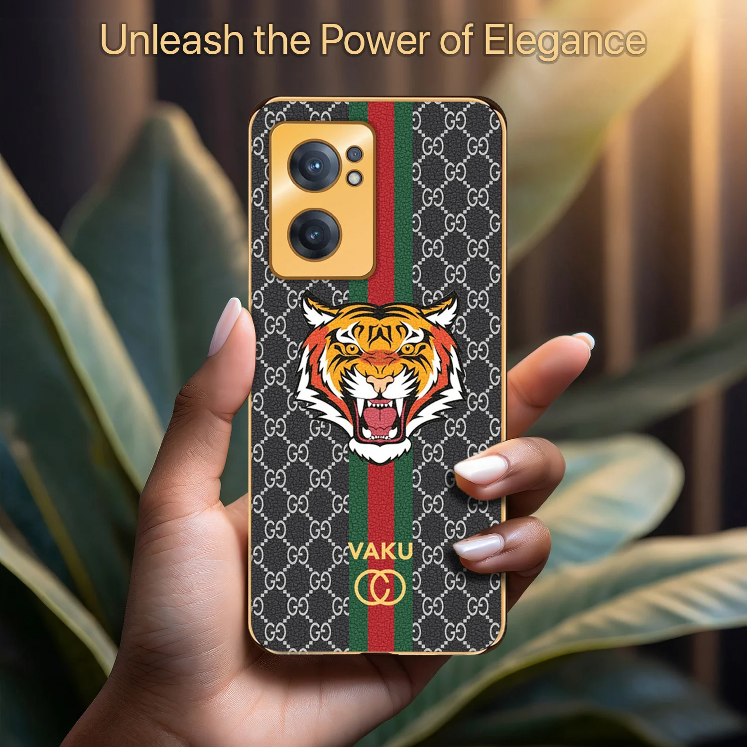 Vaku ® Oppo Reno7 5G Lynx Designer Leather Pattern Gold Electroplated Soft TPU Back Cover Case - Image 11