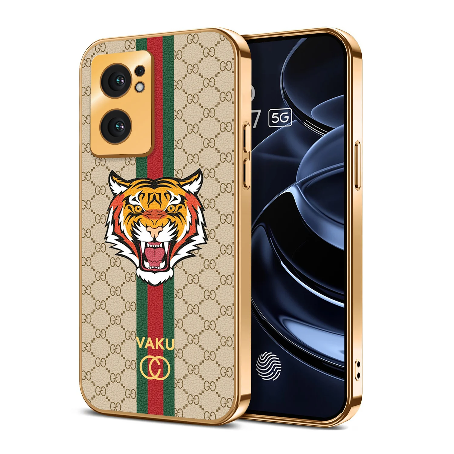 Vaku ® Oppo Reno7 5G Lynx Designer Leather Pattern Gold Electroplated Soft TPU Back Cover Case - Image 16