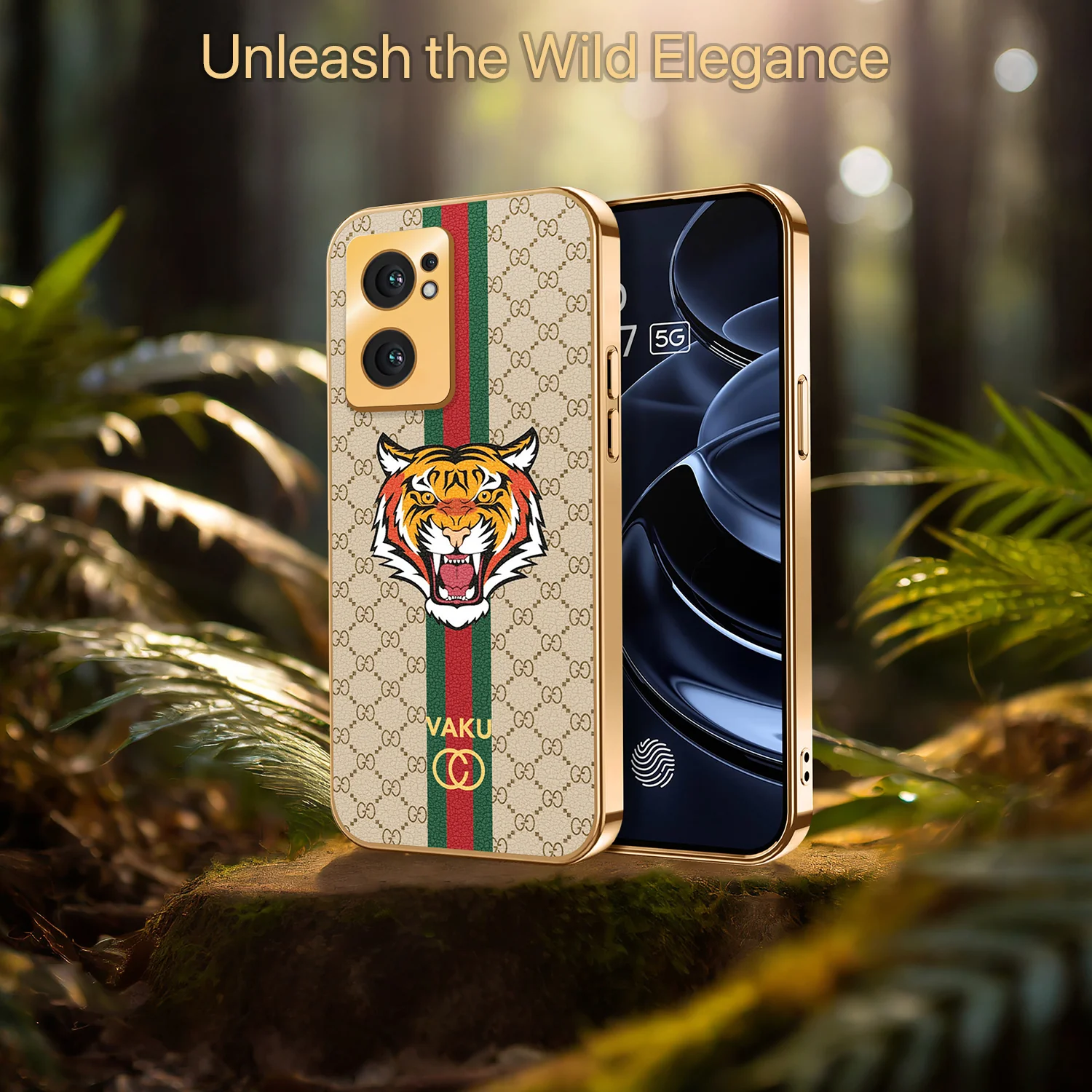 Vaku ® Oppo Reno7 5G Lynx Designer Leather Pattern Gold Electroplated Soft TPU Back Cover Case - Image 17