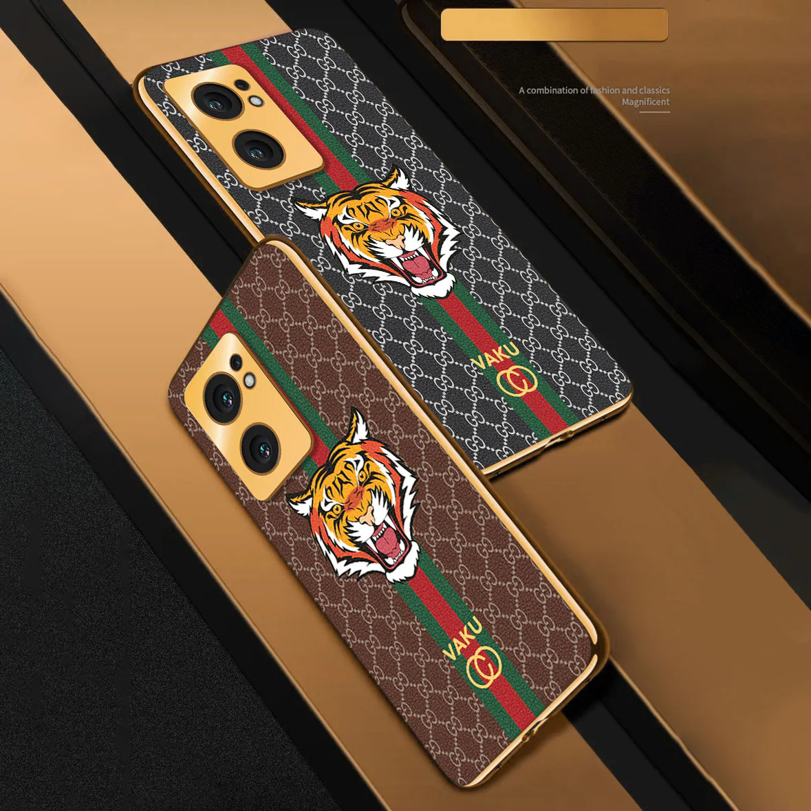 Vaku ® Oppo Reno7 5G Lynx Designer Leather Pattern Gold Electroplated Soft TPU Back Cover Case - Image 18