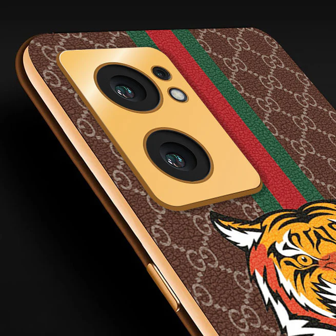Vaku ® Oppo Reno7 5G Lynx Designer Leather Pattern Gold Electroplated Soft TPU Back Cover Case - Image 2