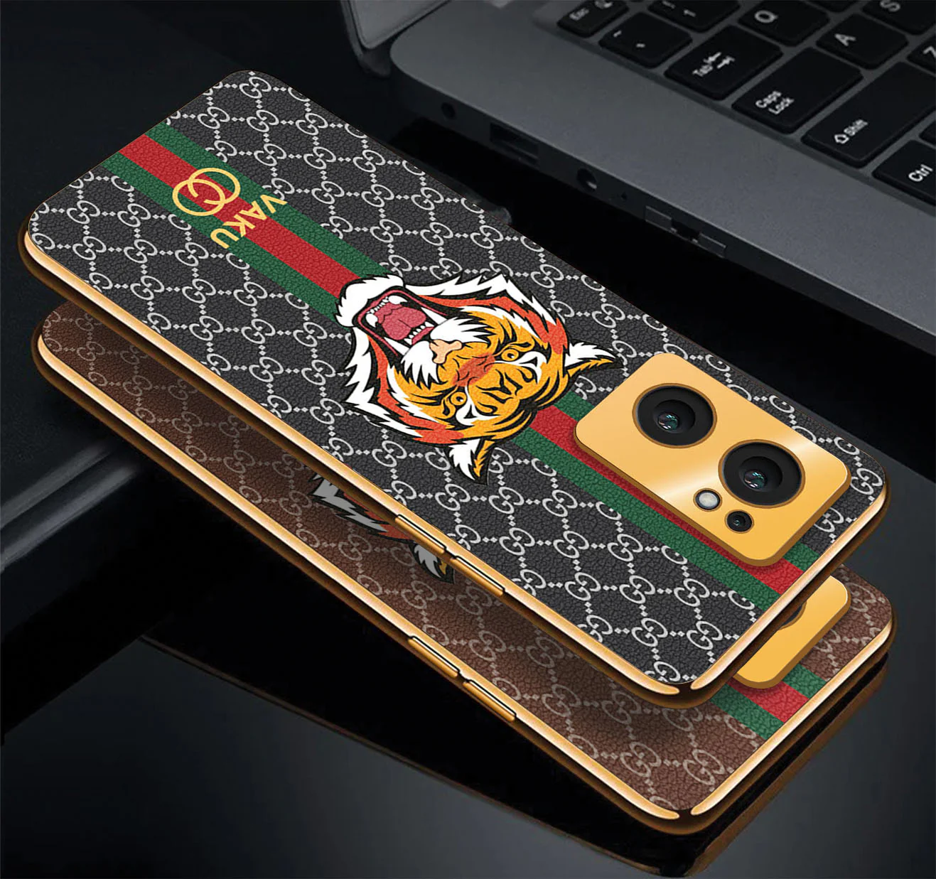 Vaku ® Oppo Reno7 5G Lynx Designer Leather Pattern Gold Electroplated Soft TPU Back Cover Case - Image 3