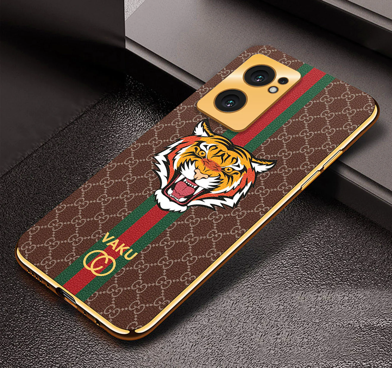 Vaku ® Oppo Reno7 5G Lynx Designer Leather Pattern Gold Electroplated Soft TPU Back Cover Case - Image 8