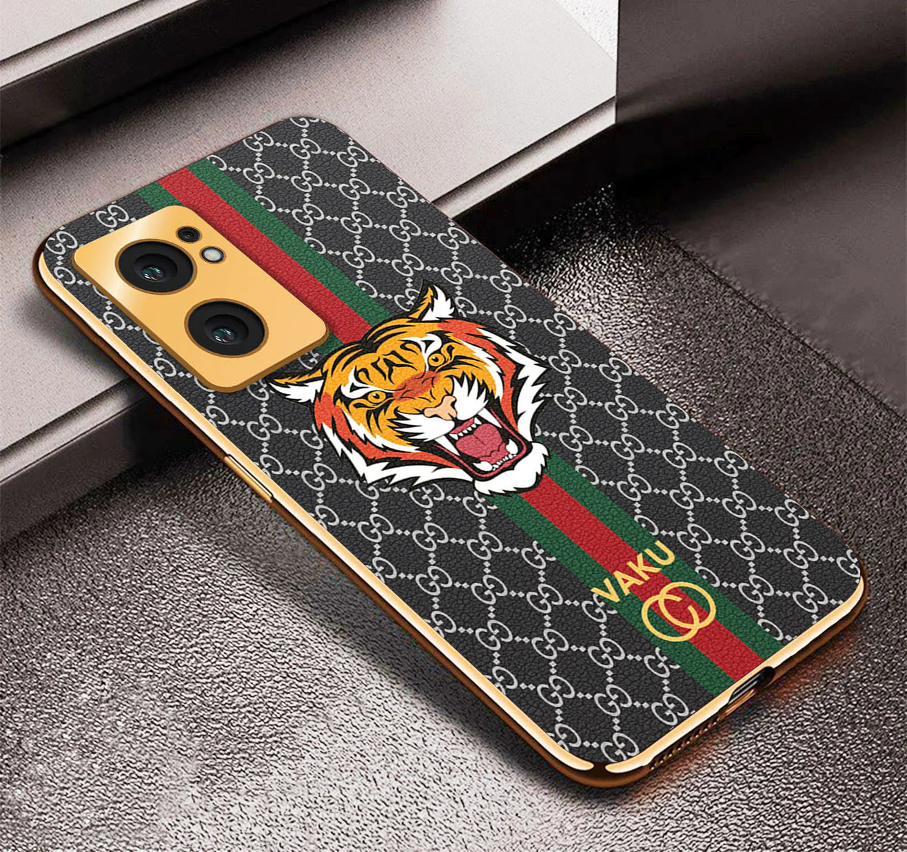 Vaku ® Oppo Reno7 5G Lynx Designer Leather Pattern Gold Electroplated Soft TPU Back Cover Case - Image 9