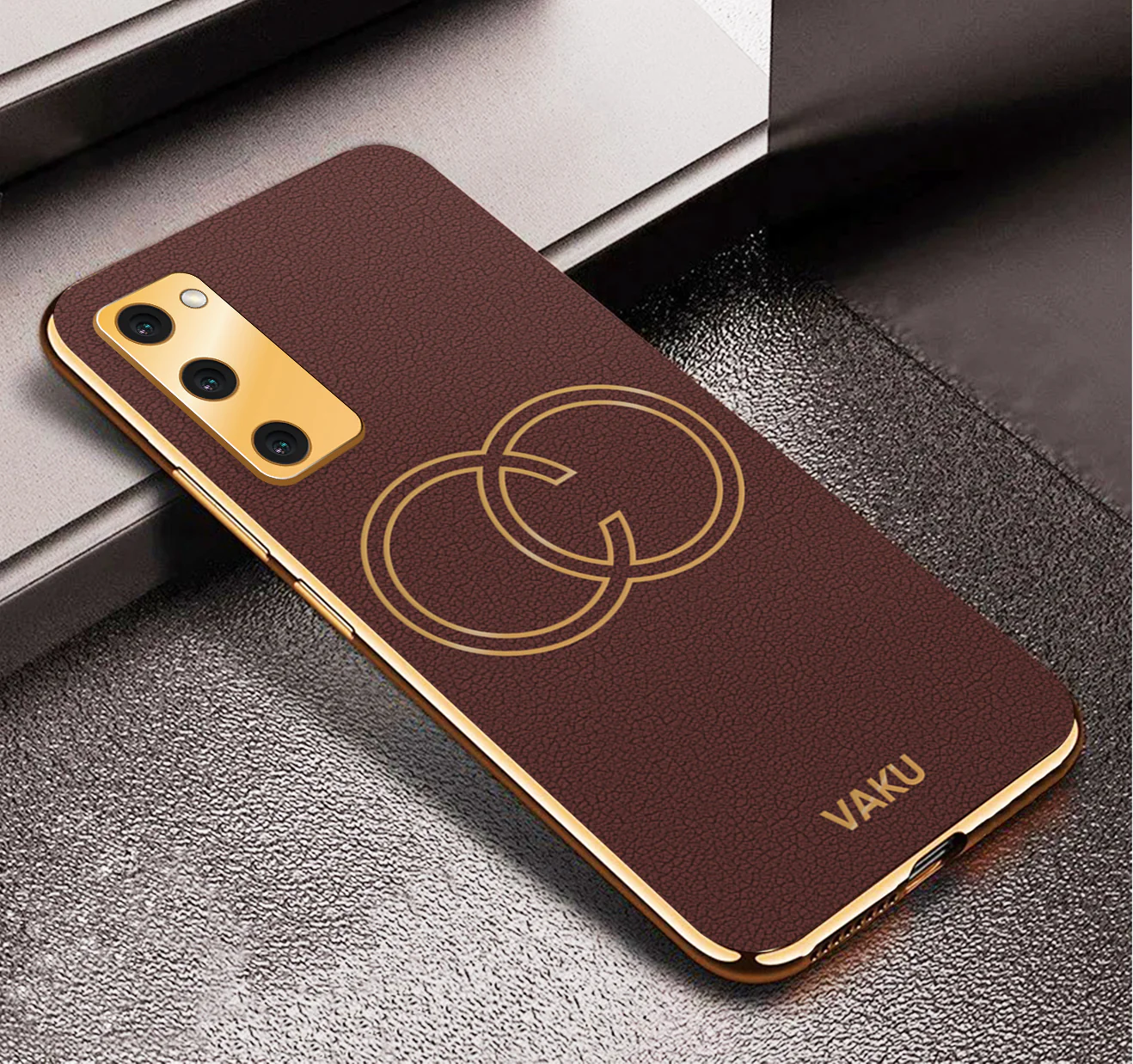 Vaku® Samsung Galaxy S20 FE Skylar Leather Pattern Gold Electroplated Soft TPU Back Cover - Image 14