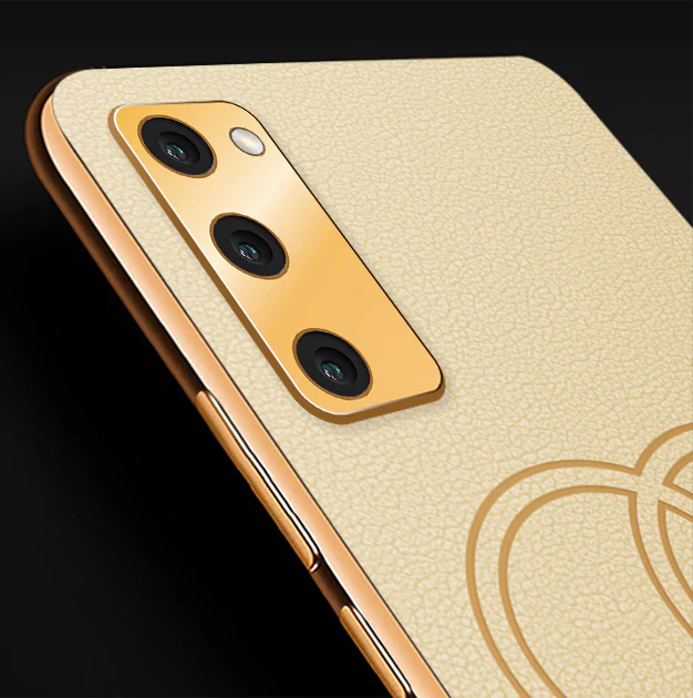 Vaku® Samsung Galaxy S20 FE Skylar Leather Pattern Gold Electroplated Soft TPU Back Cover - Image 2