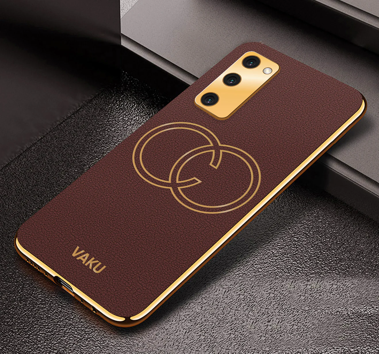 Vaku® Samsung Galaxy S20 FE Skylar Leather Pattern Gold Electroplated Soft TPU Back Cover - Image 3