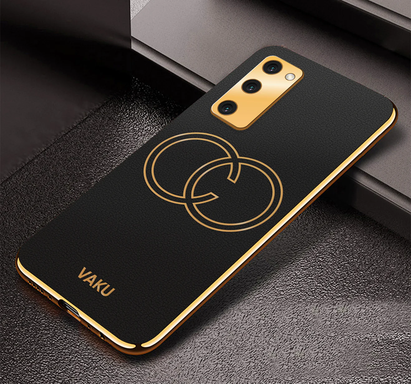 Vaku® Samsung Galaxy S20 FE Skylar Leather Pattern Gold Electroplated Soft TPU Back Cover - Image 5
