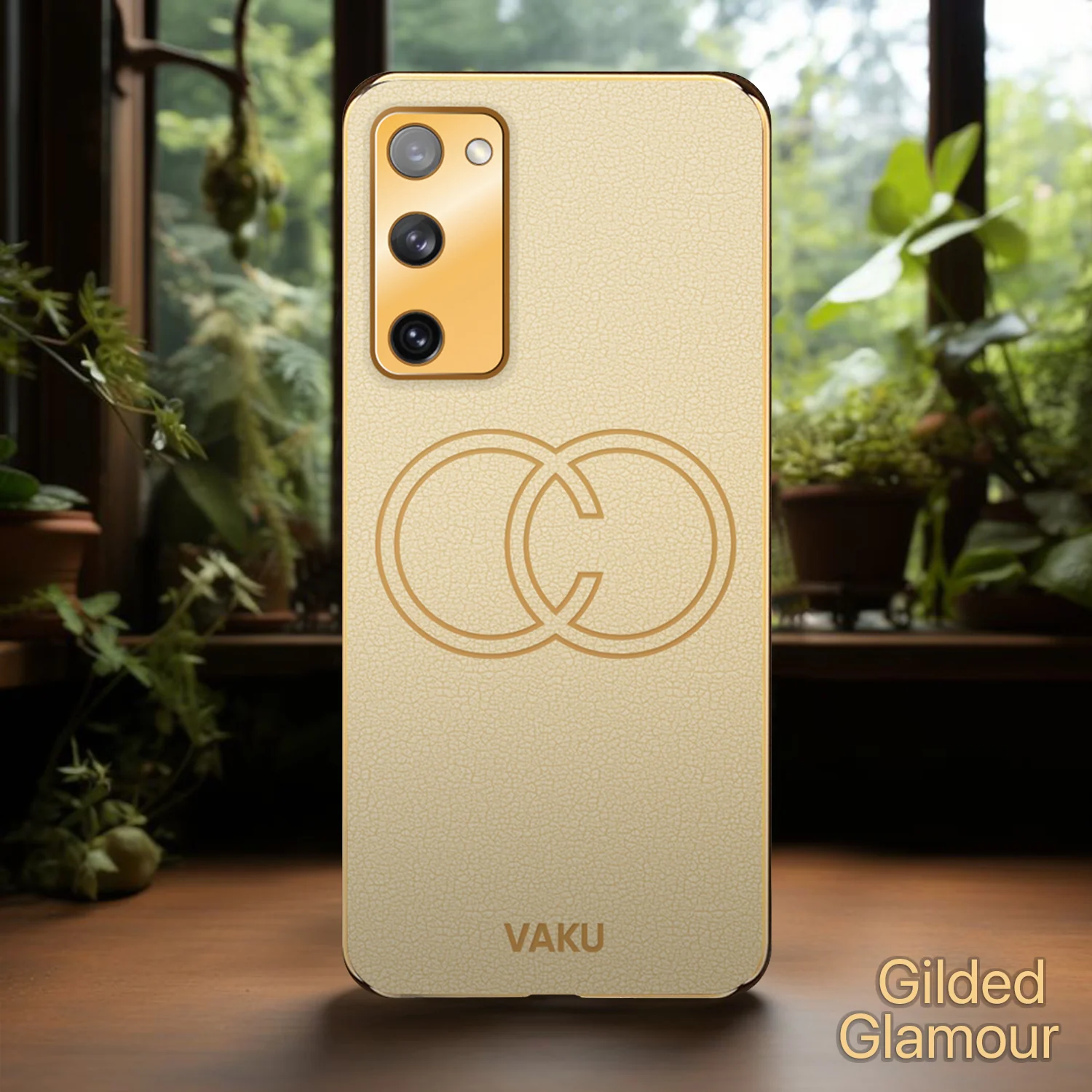 Vaku® Samsung Galaxy S20 FE Skylar Leather Pattern Gold Electroplated Soft TPU Back Cover - Image 8