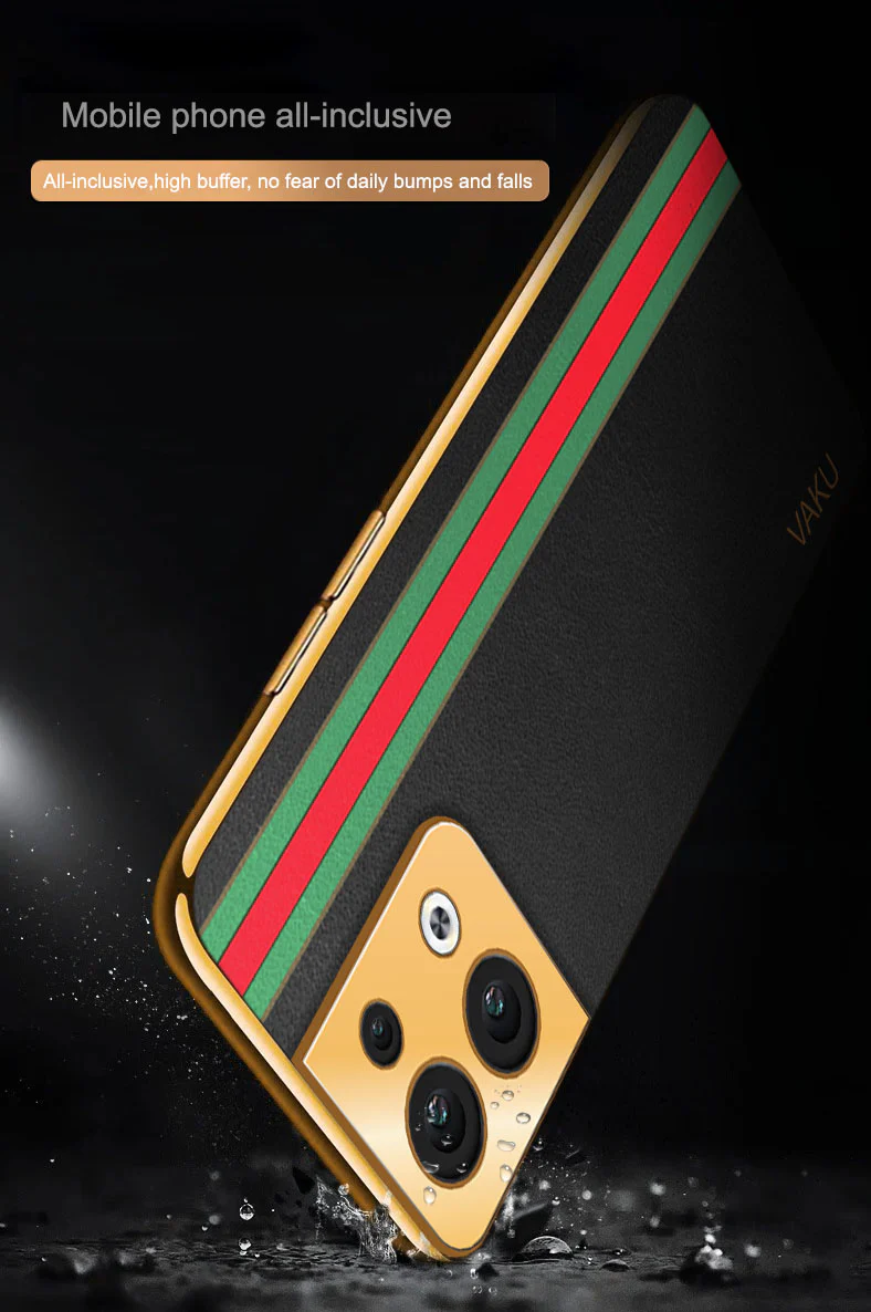 Vaku® Oppo Reno8 5G Felix Line Leather Stitched Gold Electroplated Soft TPU Back Cover Case - Image 10