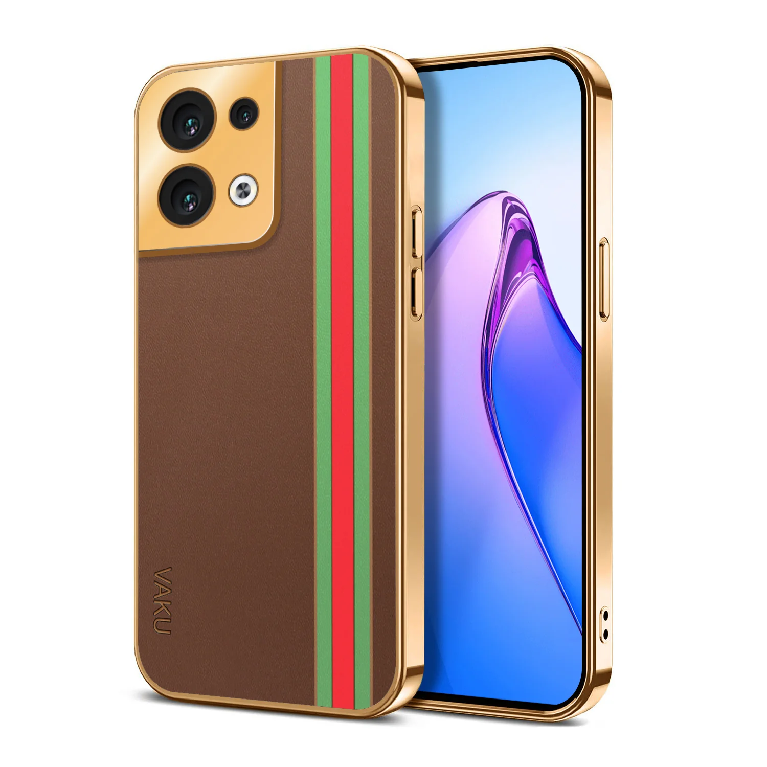 Vaku® Oppo Reno8 5G Felix Line Leather Stitched Gold Electroplated Soft TPU Back Cover Case - Image 12