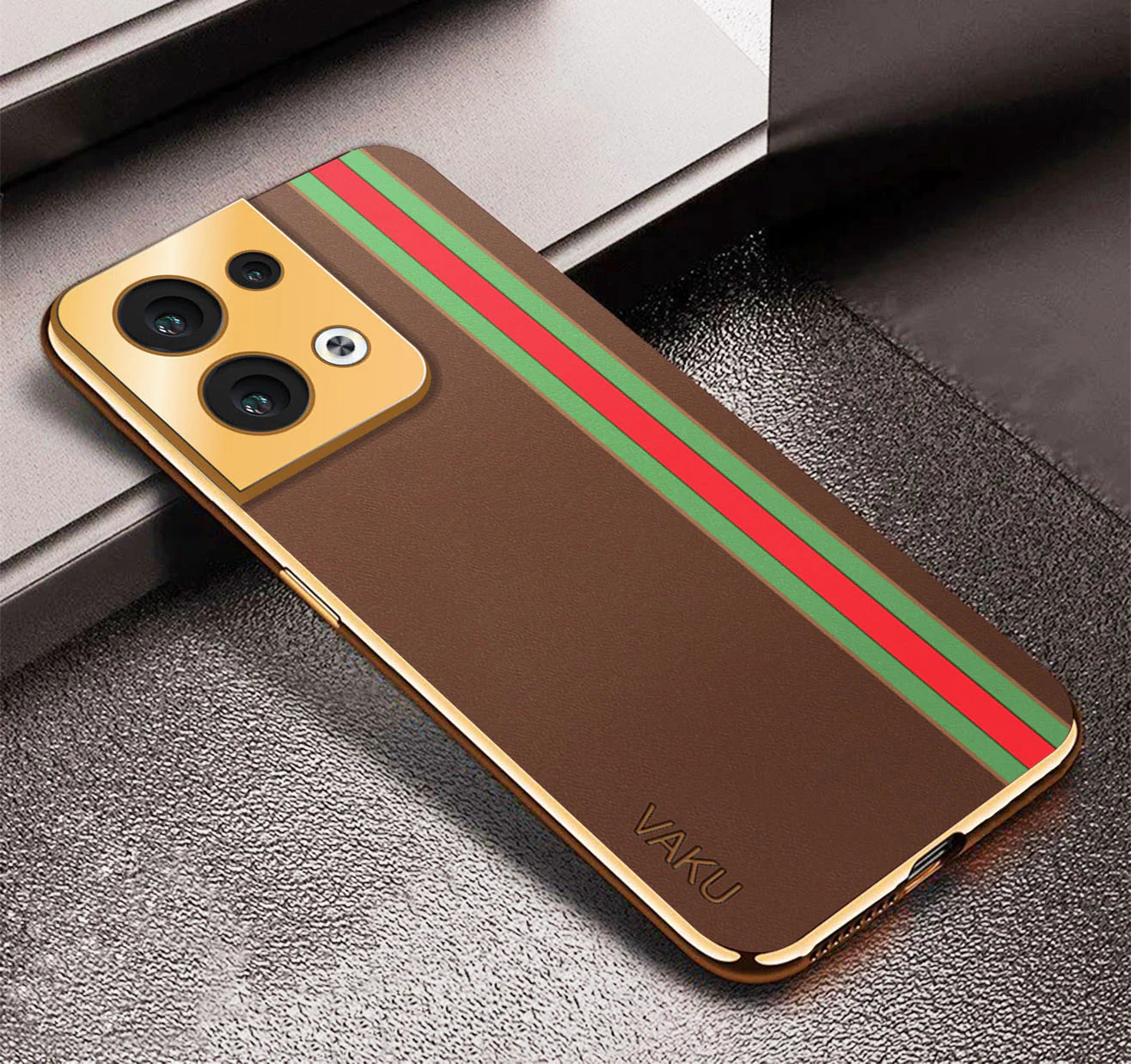 Vaku® Oppo Reno8 5G Felix Line Leather Stitched Gold Electroplated Soft TPU Back Cover Case - Image 13