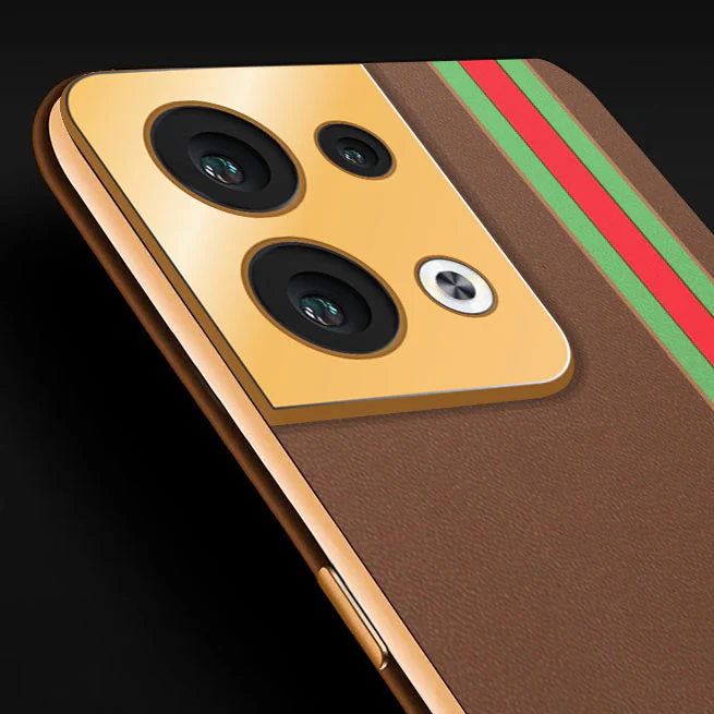 Vaku® Oppo Reno8 5G Felix Line Leather Stitched Gold Electroplated Soft TPU Back Cover Case - Image 2