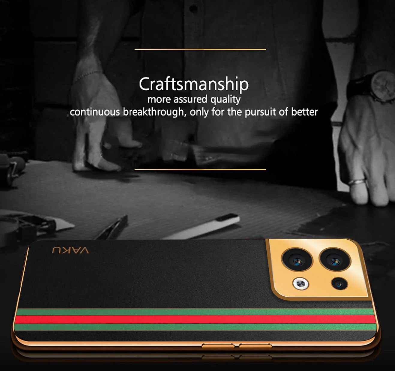 Vaku® Oppo Reno8 5G Felix Line Leather Stitched Gold Electroplated Soft TPU Back Cover Case - Image 3