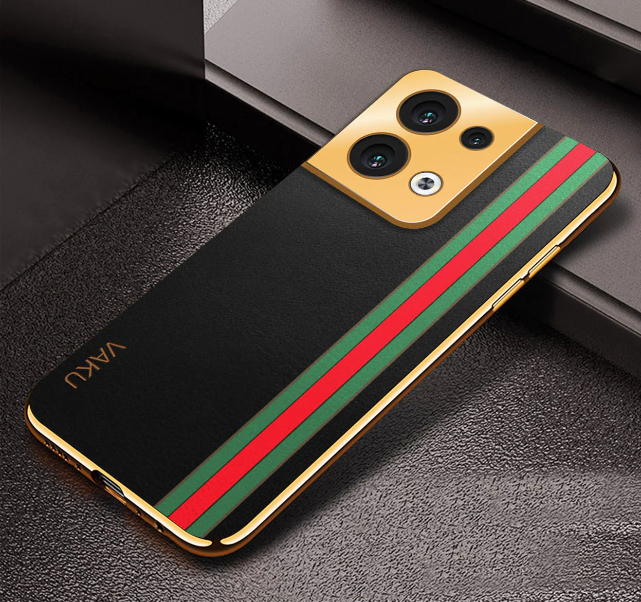 Vaku® Oppo Reno8 5G Felix Line Leather Stitched Gold Electroplated Soft TPU Back Cover Case - Image 4
