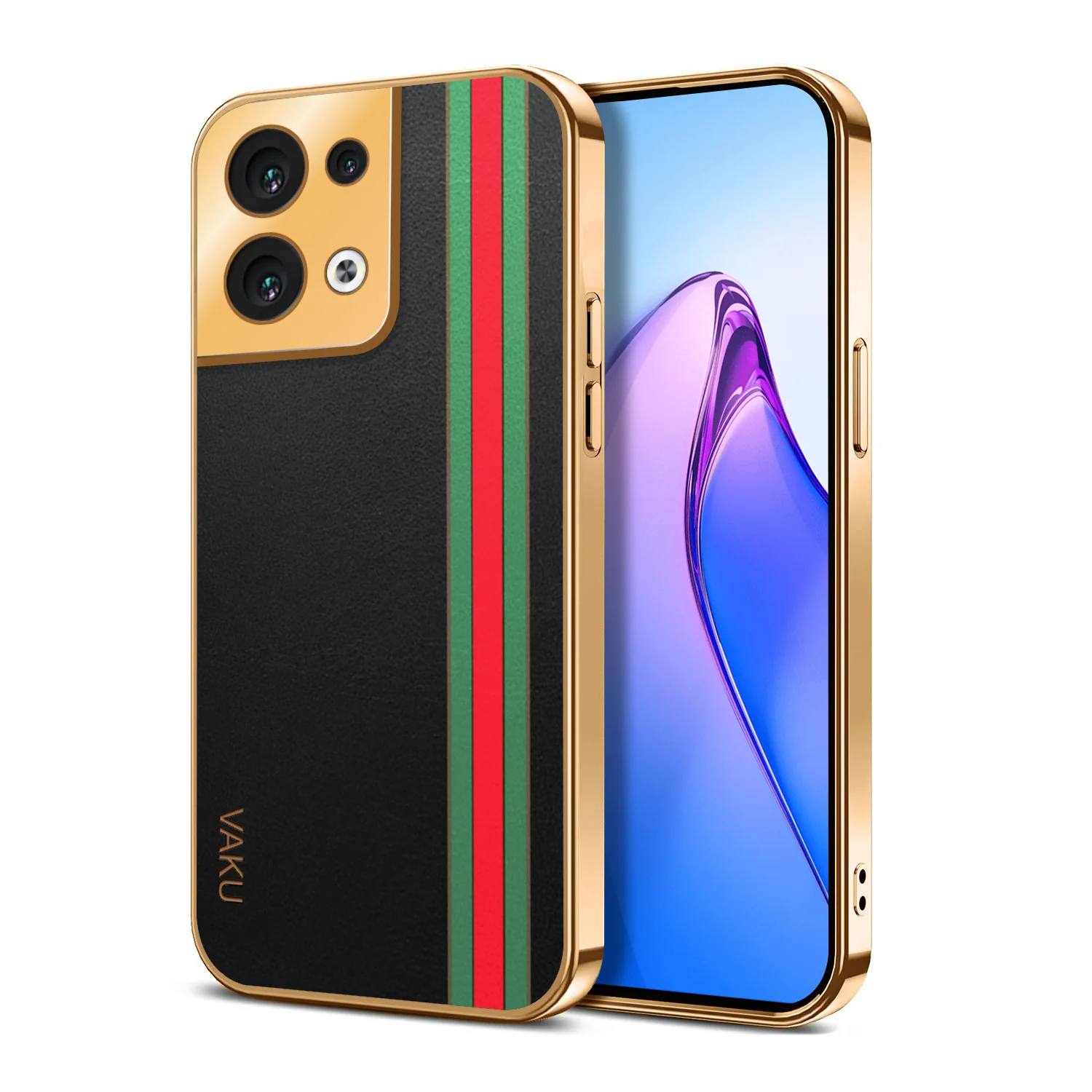 Vaku® Oppo Reno8 5G Felix Line Leather Stitched Gold Electroplated Soft TPU Back Cover Case - Image 6