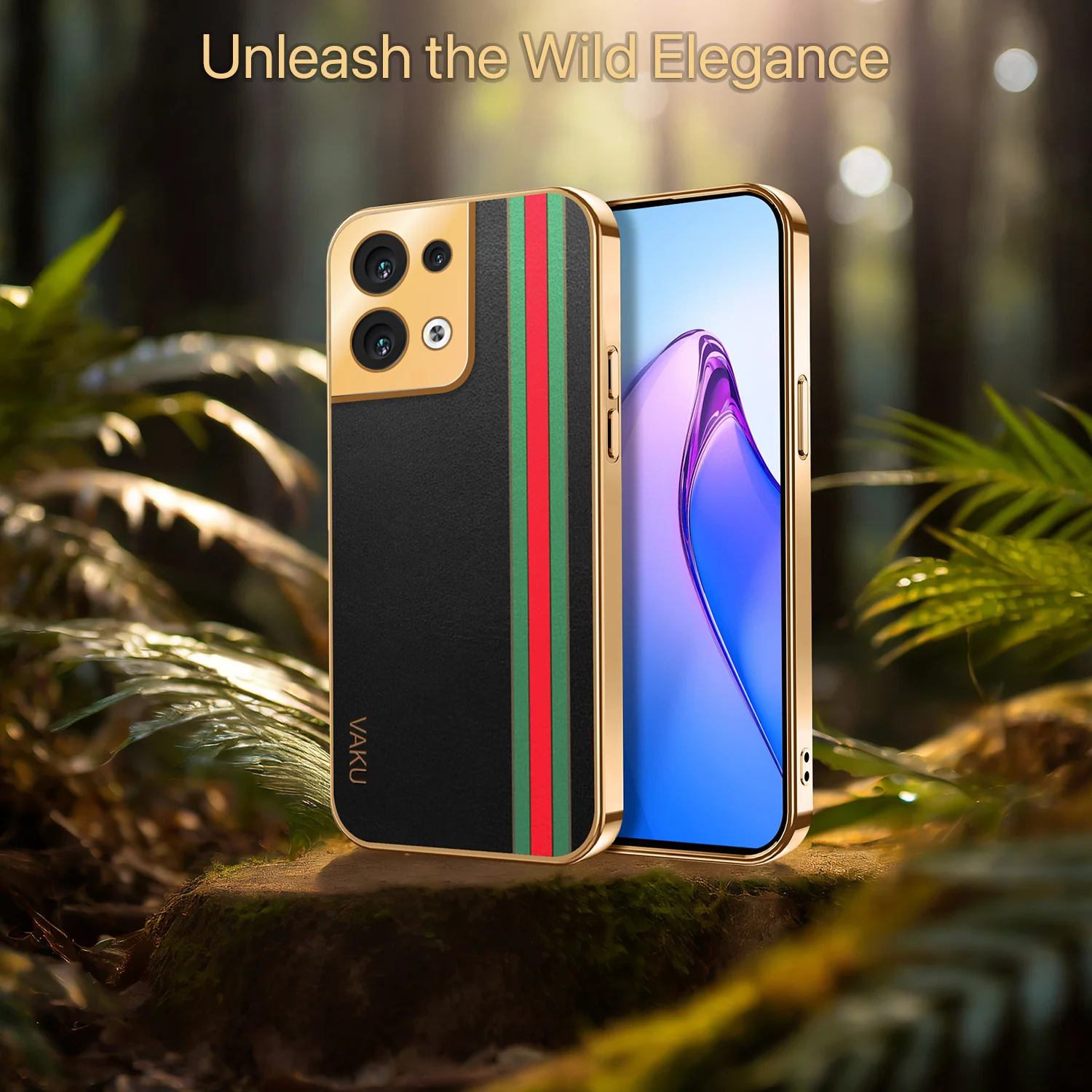 Vaku® Oppo Reno8 5G Felix Line Leather Stitched Gold Electroplated Soft TPU Back Cover Case - Image 7