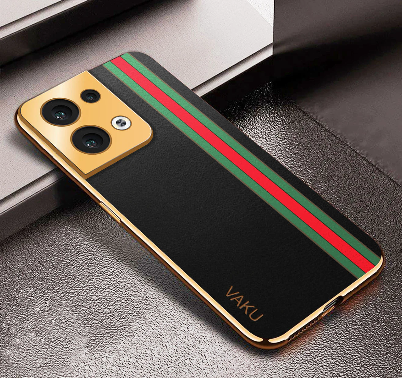 Vaku® Oppo Reno8 5G Felix Line Leather Stitched Gold Electroplated Soft TPU Back Cover Case - Image 9