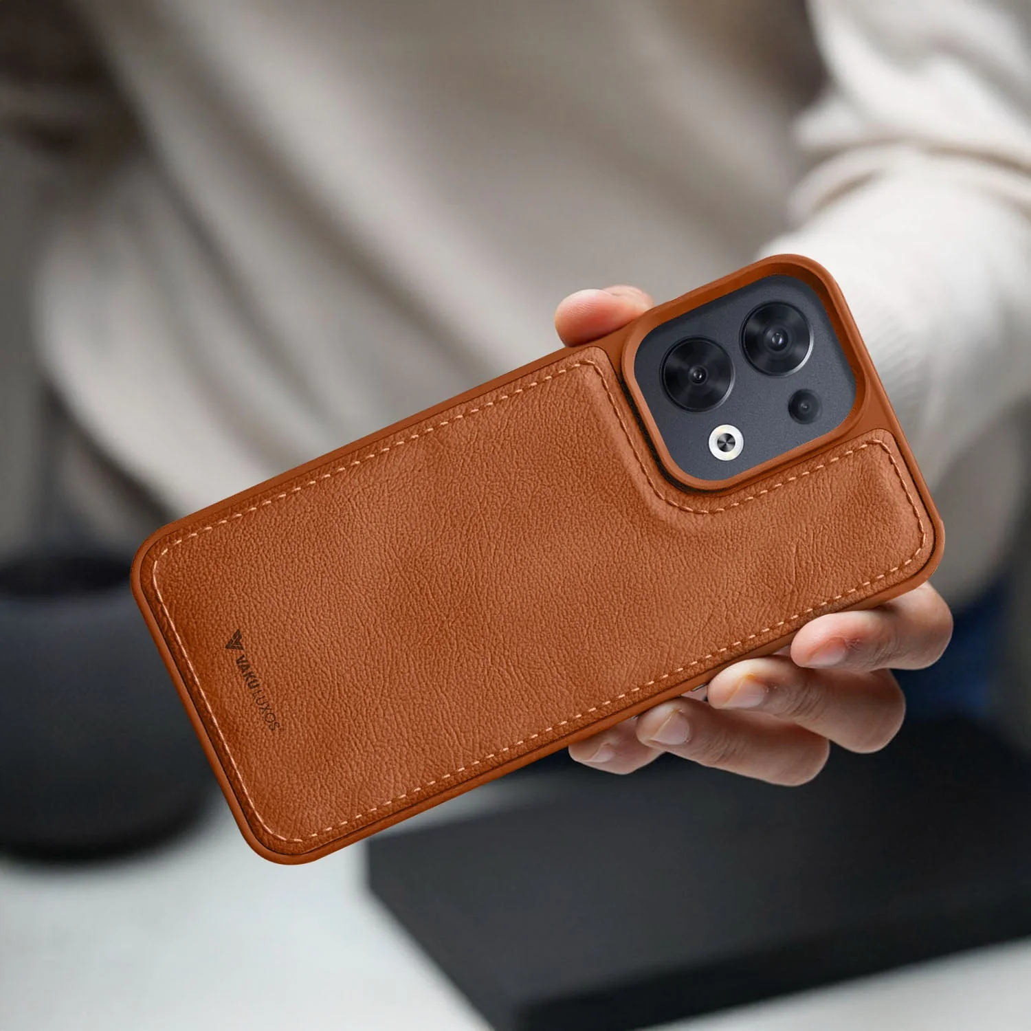 Vaku ® Oppo Reno8 5G Luxe Premium Leather Stitched Protective Back Cover - Image 3