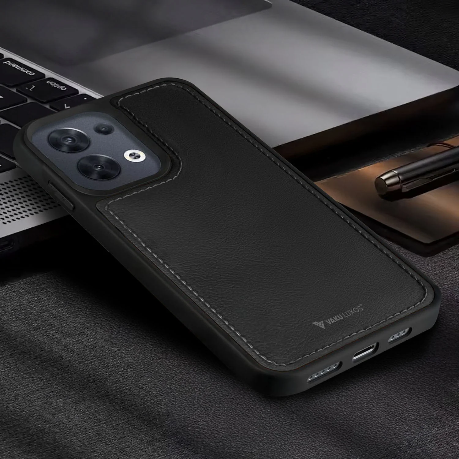 Vaku ® Oppo Reno8 5G Luxe Premium Leather Stitched Protective Back Cover - Image 7