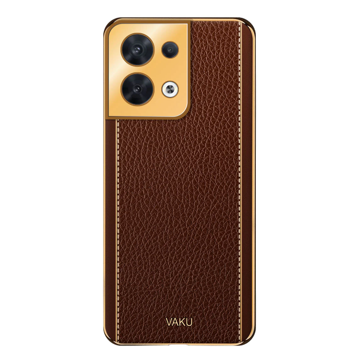 Vaku ® Oppo Reno8 5G Luxemberg Series Leather Stitched Gold Electroplated Soft TPU Back Cover - Image 13