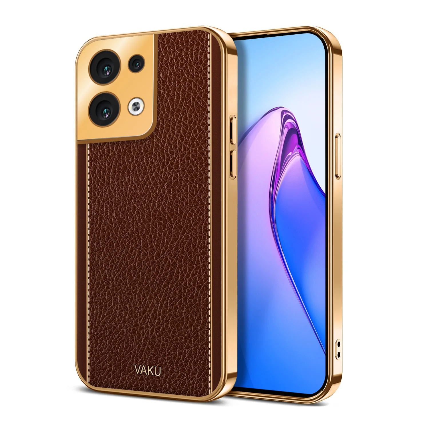 Vaku ® Oppo Reno8 5G Luxemberg Series Leather Stitched Gold Electroplated Soft TPU Back Cover - Image 16