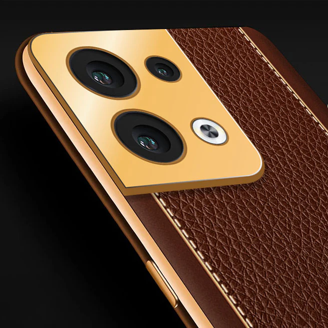 Vaku ® Oppo Reno8 5G Luxemberg Series Leather Stitched Gold Electroplated Soft TPU Back Cover - Image 2