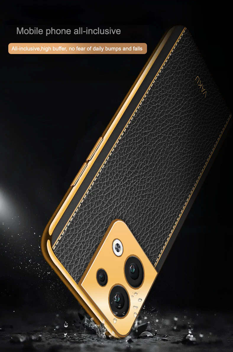 Vaku ® Oppo Reno8 5G Luxemberg Series Leather Stitched Gold Electroplated Soft TPU Back Cover - Image 6