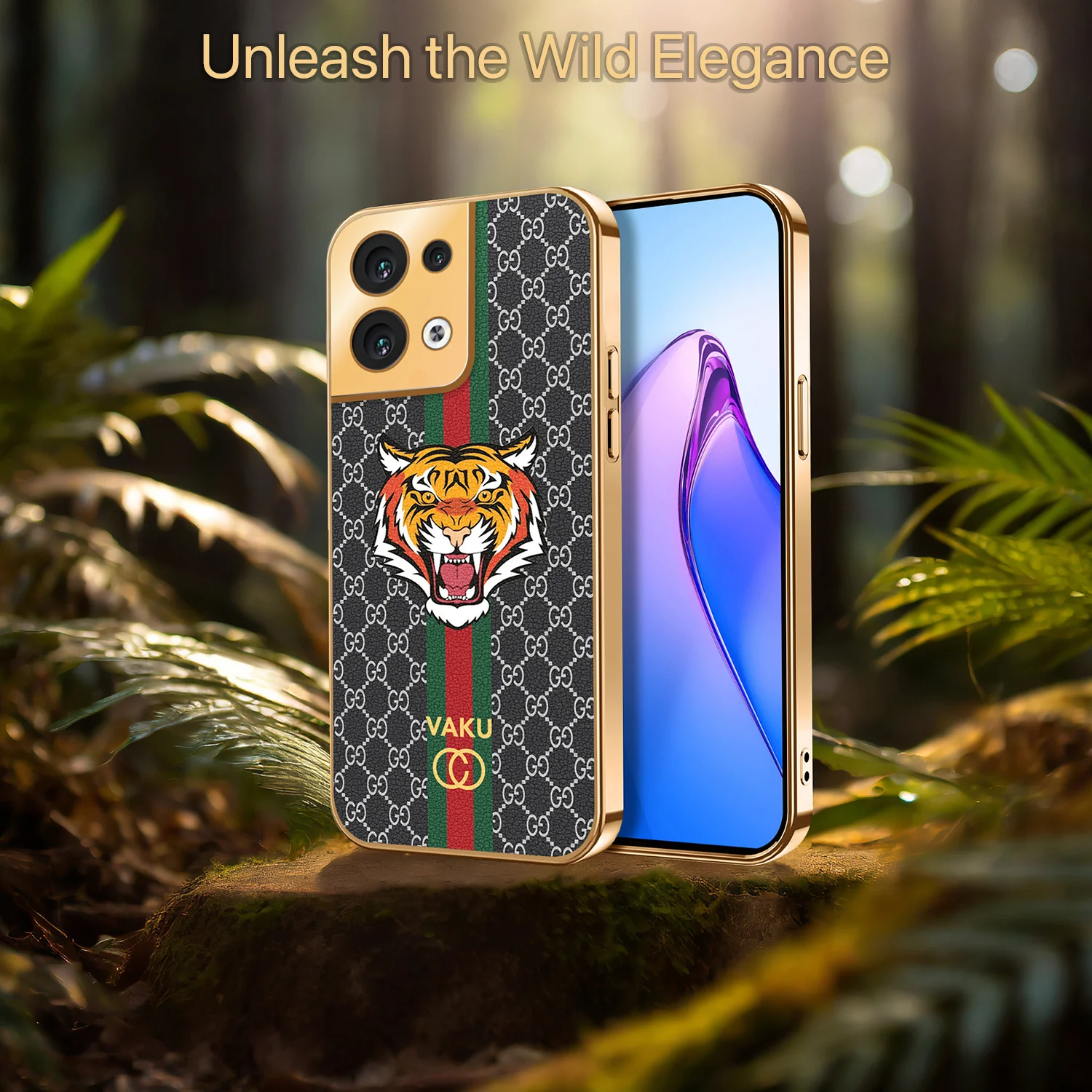 Vaku® Oppo Reno8 5G Lynx Designer Leather Pattern Gold Electroplated Soft TPU Back Cover Case - Image 10