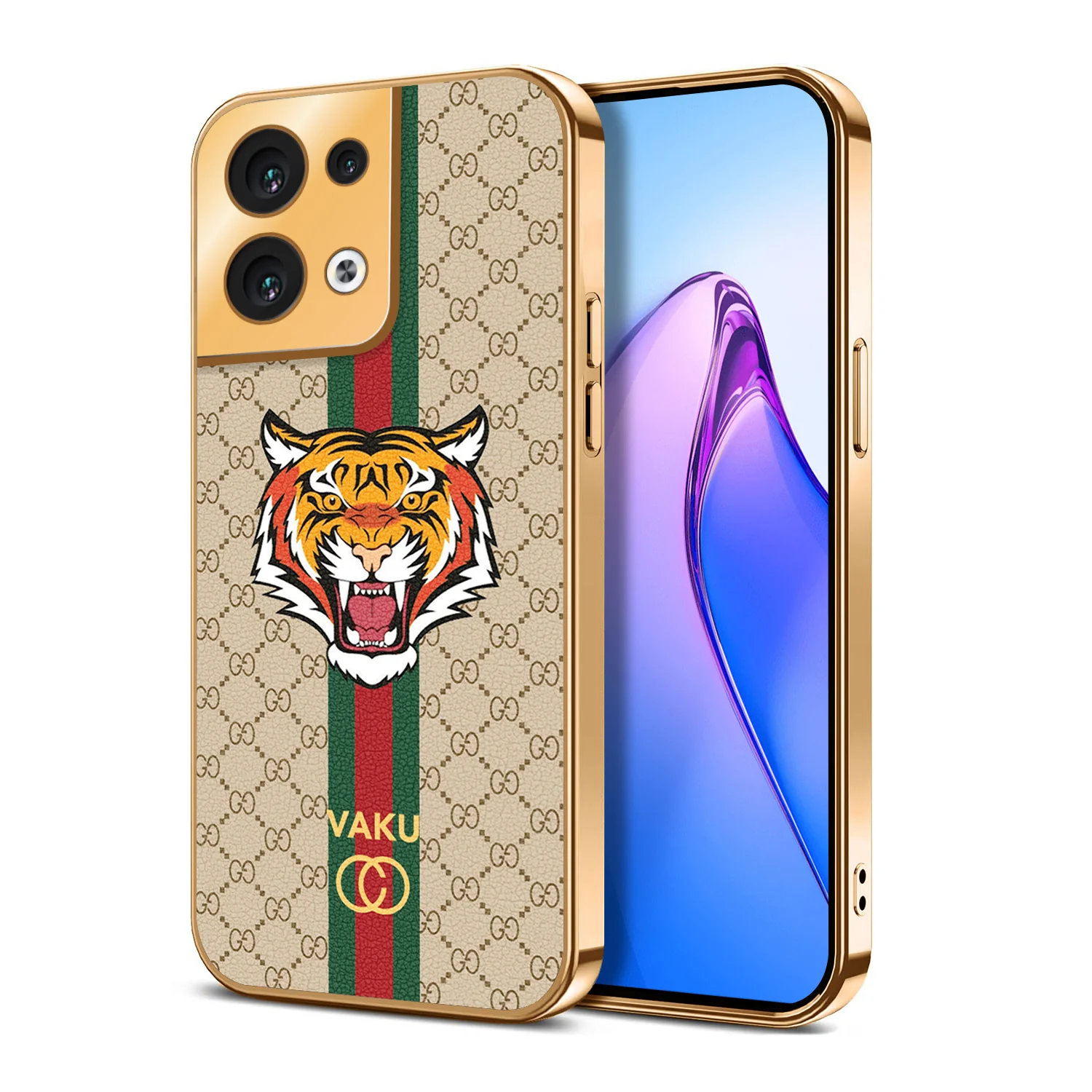 Vaku® Oppo Reno8 5G Lynx Designer Leather Pattern Gold Electroplated Soft TPU Back Cover Case - Image 11