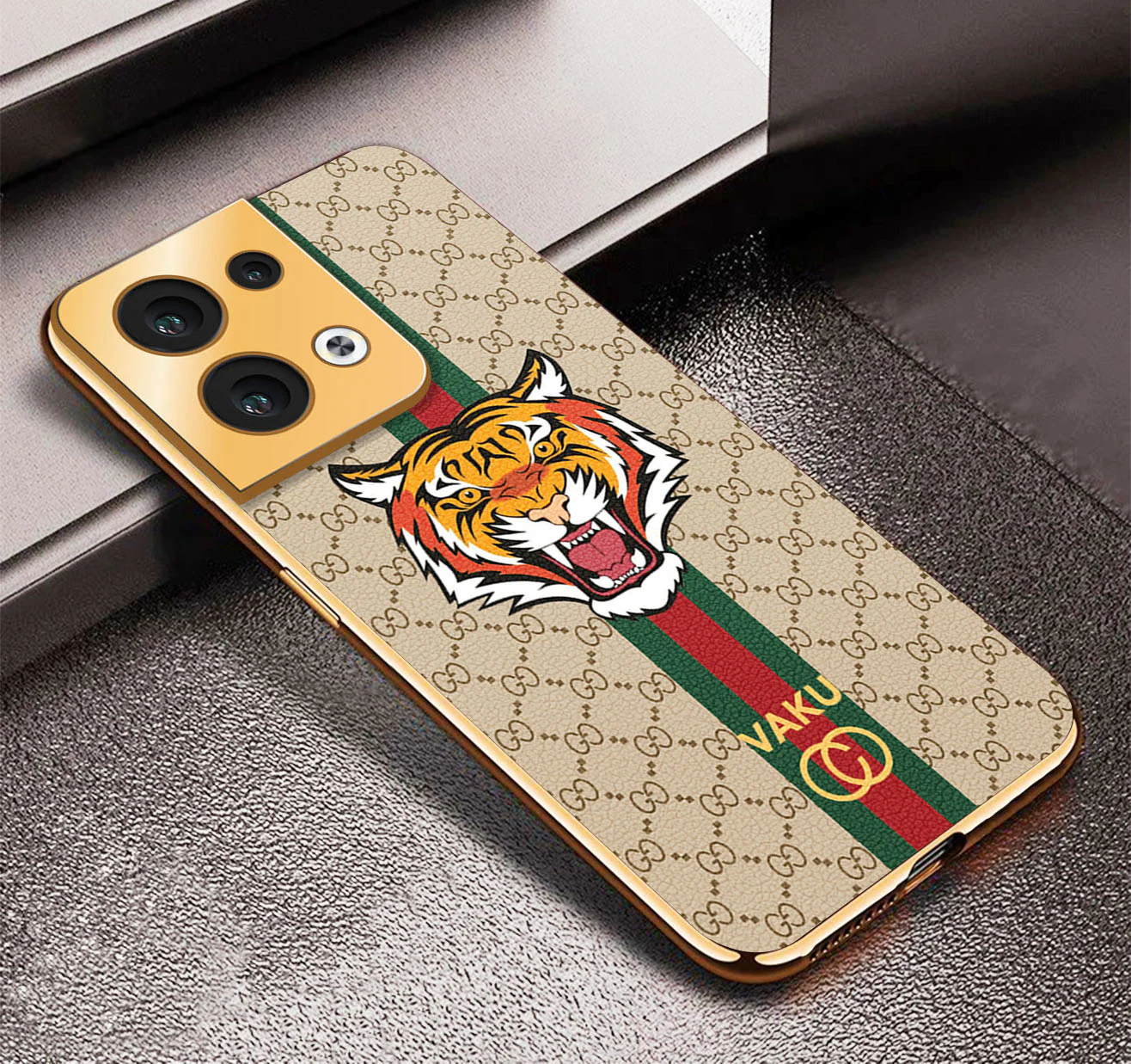 Vaku® Oppo Reno8 5G Lynx Designer Leather Pattern Gold Electroplated Soft TPU Back Cover Case - Image 12
