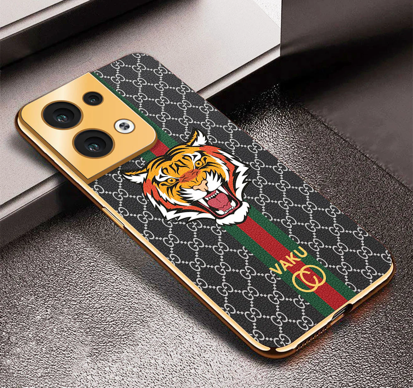 Vaku® Oppo Reno8 5G Lynx Designer Leather Pattern Gold Electroplated Soft TPU Back Cover Case - Image 14